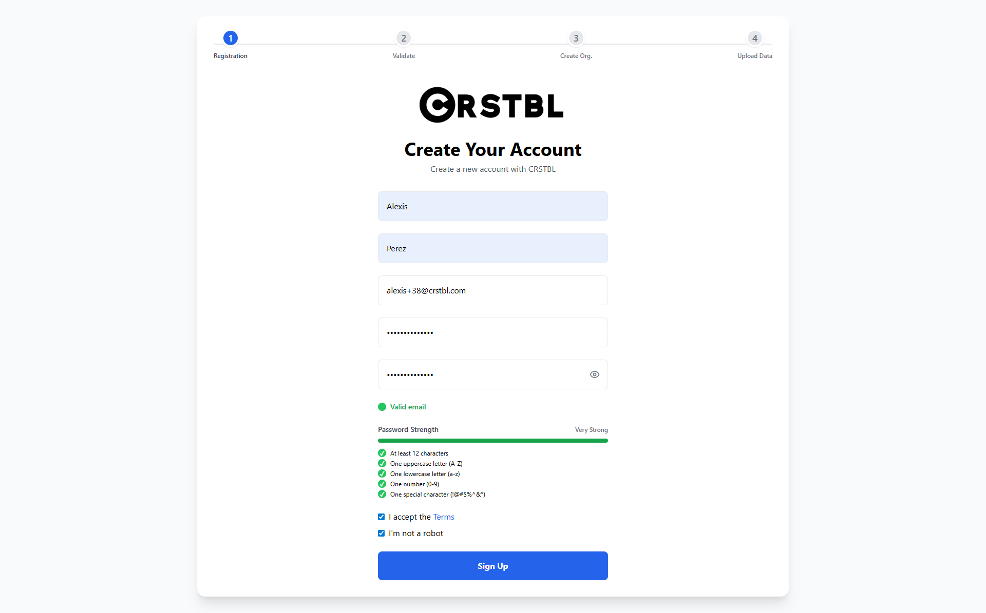 Create account screen 1