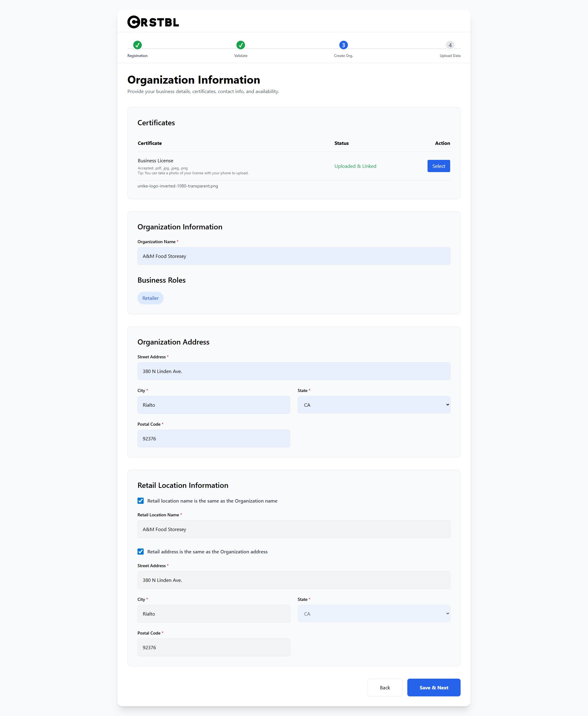 Business info setup