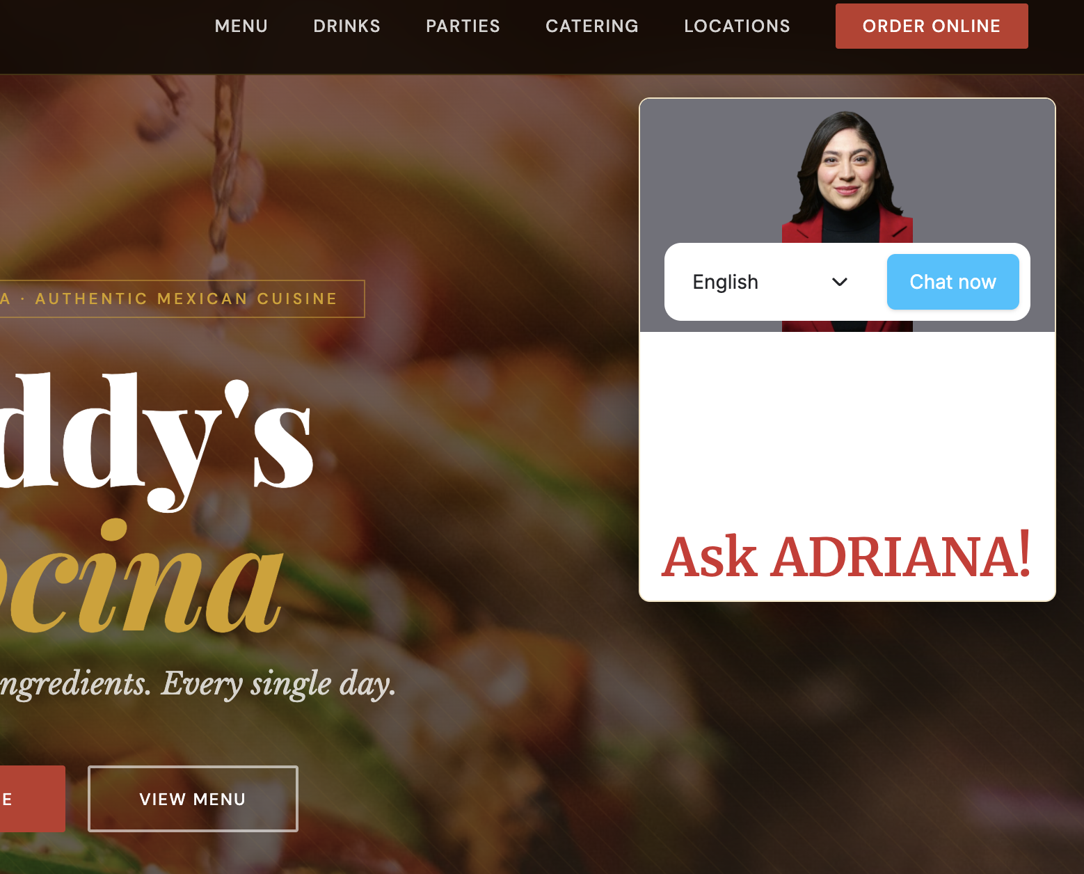 Adriana AI on restaurant site